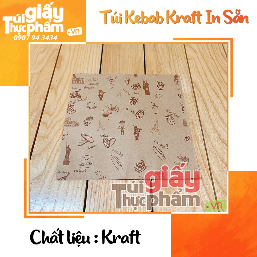 [Giá gốc]1000 túi giấy KEBAB (Kraft - in sẵn)