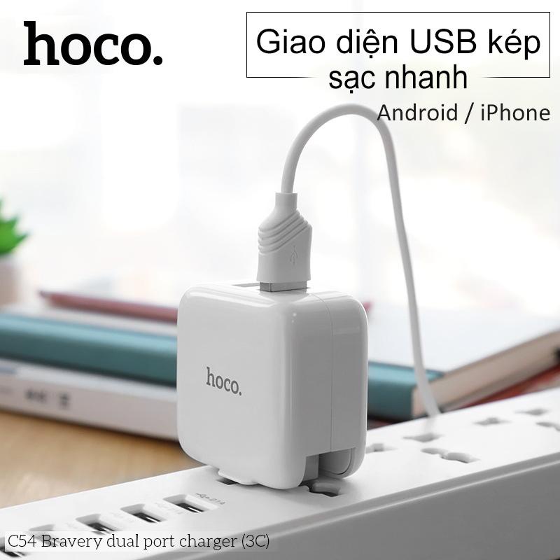 Cốc Sạc Nhanh 2 Cổng USB 2.0A HOCO C54 - Siêu Bền - Gấp Gọn