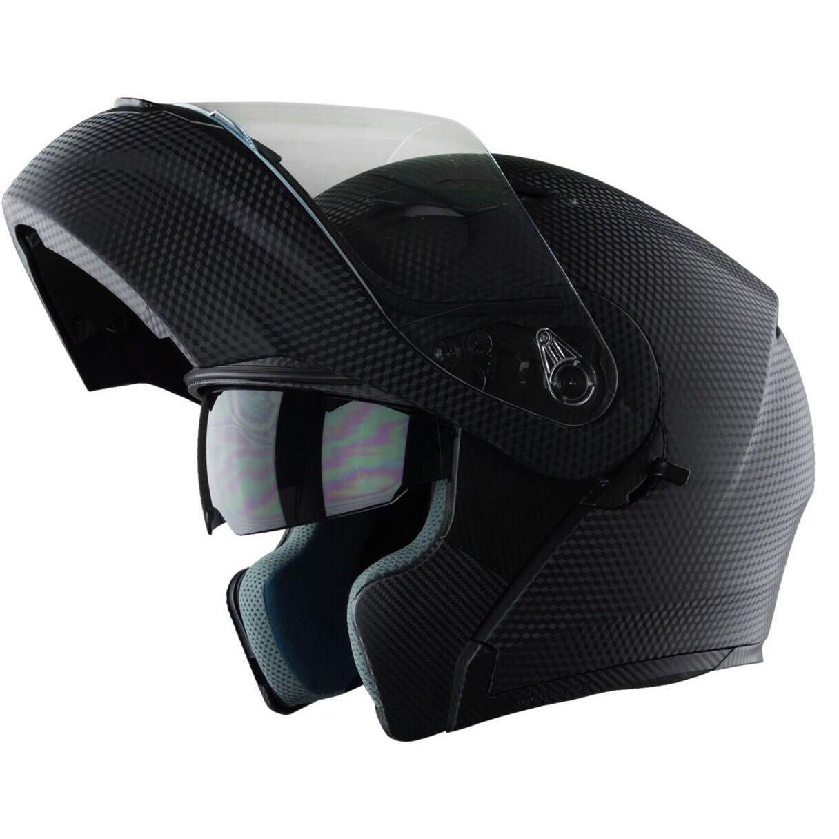 Nón bảo hiểm Fullface lật hàm 2 kính Royal M179 - Màu đen vân Carbon - Hàng chính hãng - Bảo hành 12 tháng