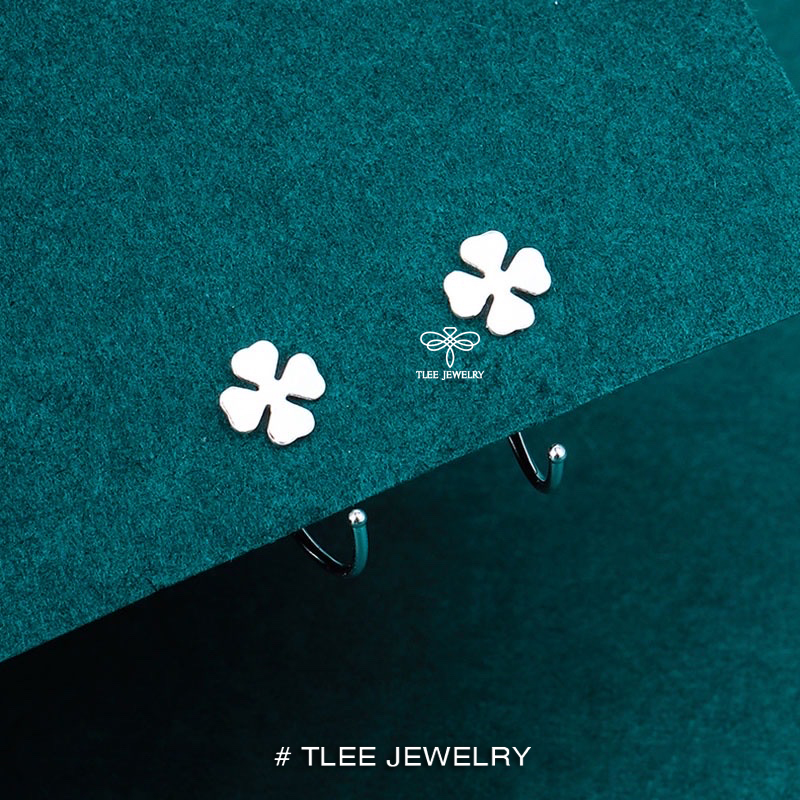 Khuyên tai bạc nữ TLEE móc cỏ bốn lá trơn basic TleeJewelry B0257