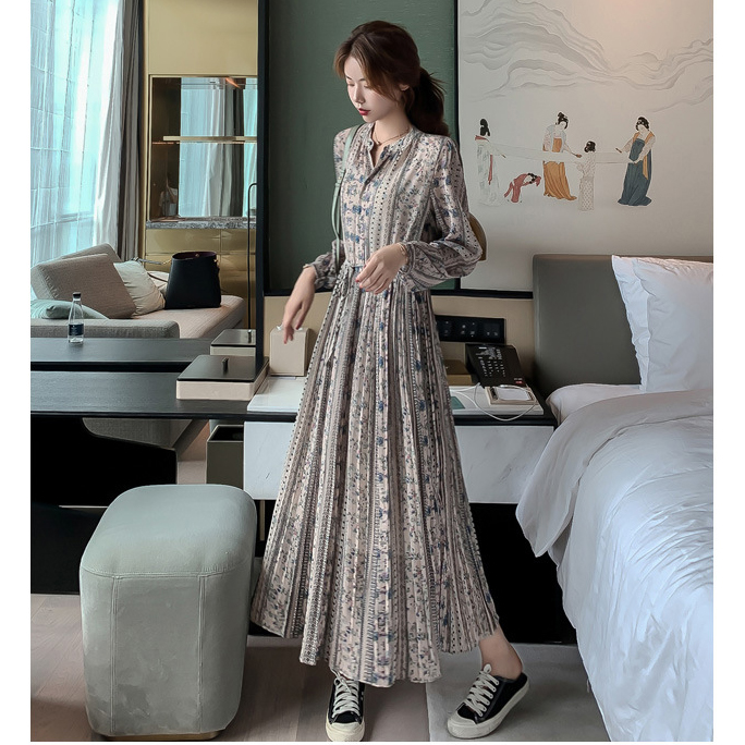 Đầm Maxi Tay Dài Cổ Tim Chiết Eo Form Cực Đẹp Tôn Dáng