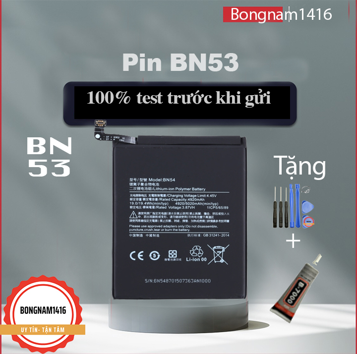 Pin xiaomi bn53 / redmi note 9 pro / redmi note 10 pro / redmi note 9pro / redmi note 10pro kèm bộ sửa và keo dán.