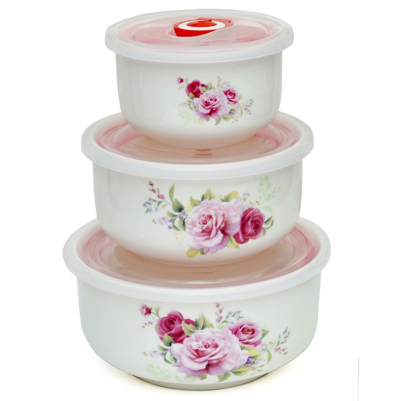 Bộ 3 bát sứ có nắp hút chân không cao cấp