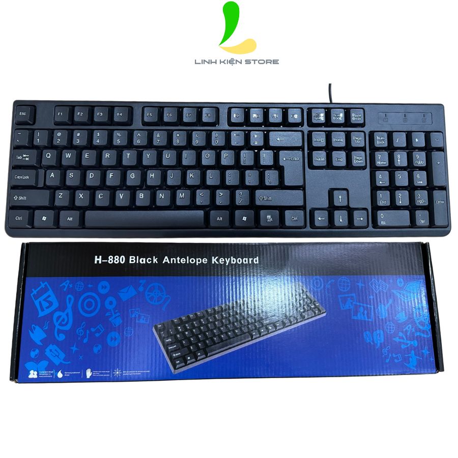 Bàn phím máy tính H-880 - Bàn phím văn phòng 104 phím kết nối dây USB sử dụng nhanh chóng