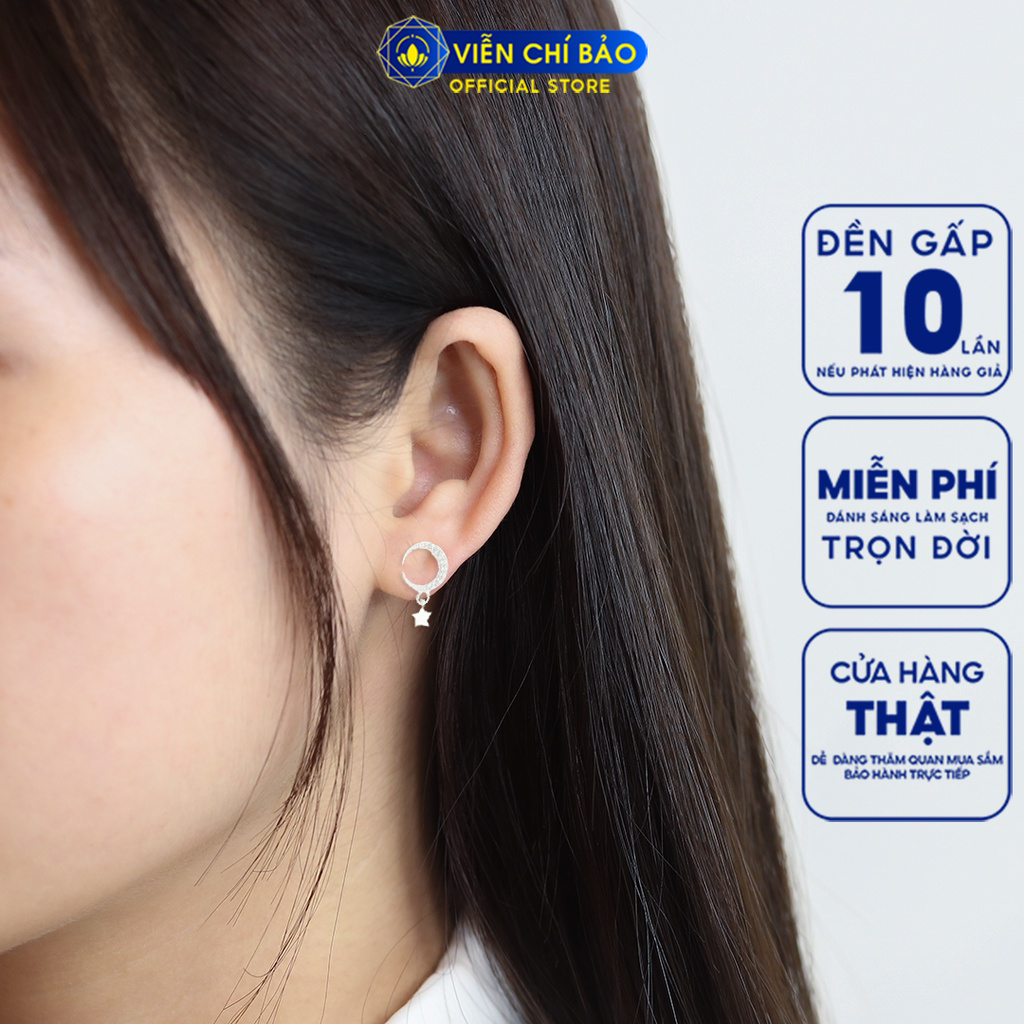 Bông tai bạc nữ trăng sao đính đá chất liệu bạc 925 trẻ trung sang chảnh quý phái thương hiệu Viễn Chí Bảo B400004