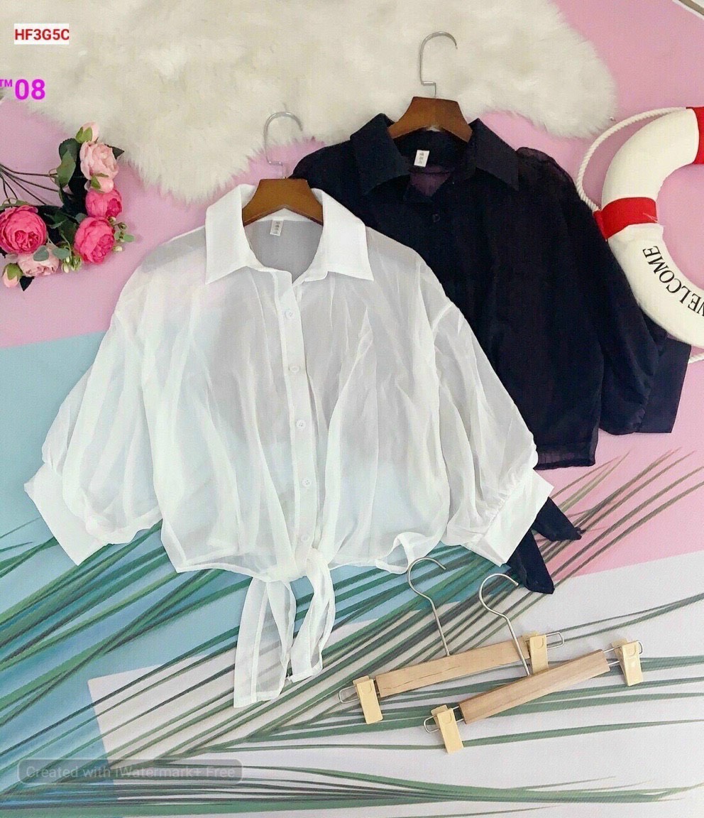 Áo khoác sơ mi voan mỏng cột vạt phối ngoài siêu sang chảnh-MC83