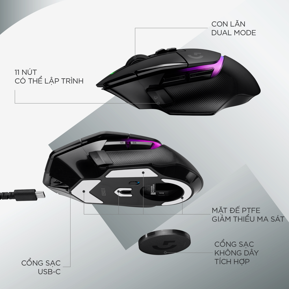 Chuột game không dây Logitech G502 X PLUS LIGHTSPEED – Switch LIGHTFORCE Hybrid, RGB Lightsync, Cảm biến Hero 25K