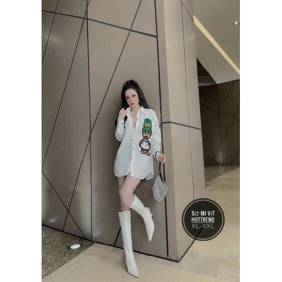 ÁO SƠ MI OVERSIZE THÊU HÌNH CHÚ VỊT