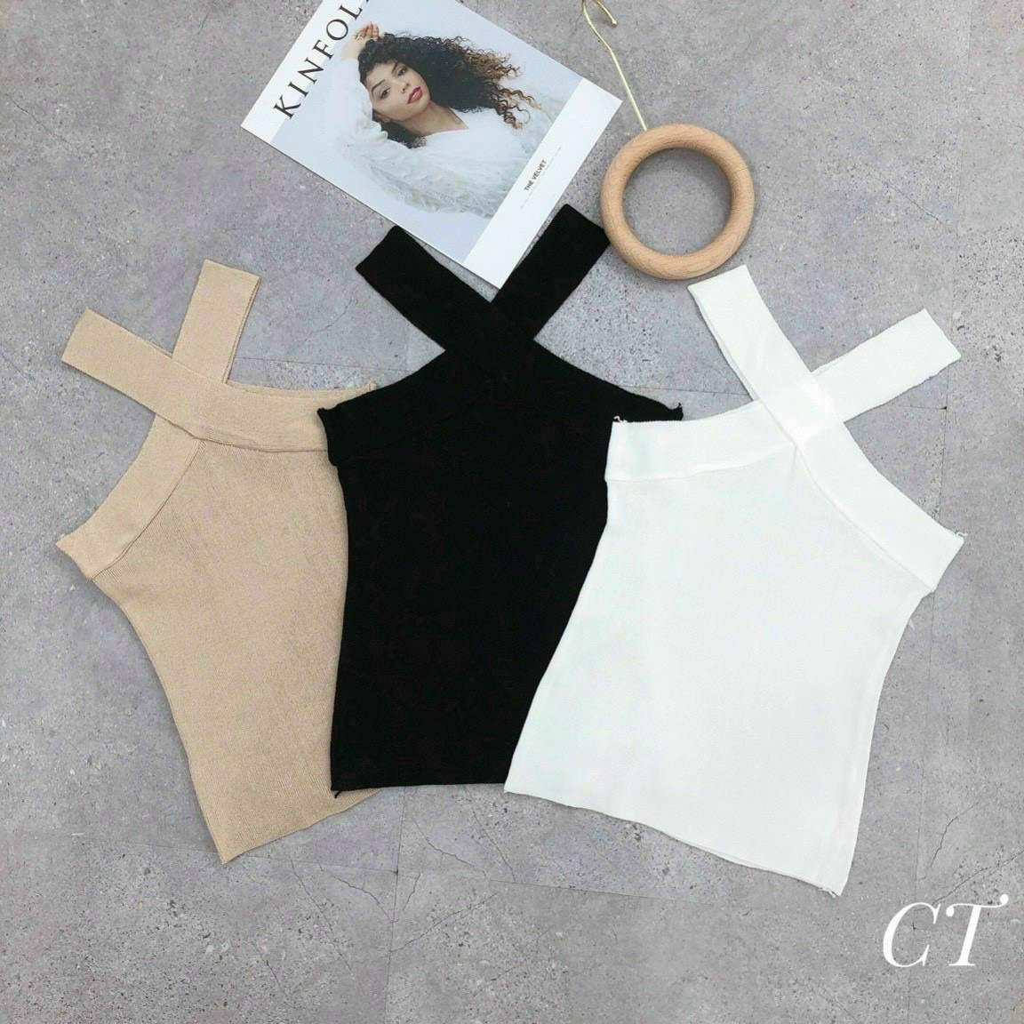 Áo yếm thun gân dây chéo cổ ôm body MC