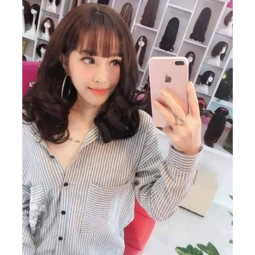 Tóc giả cả đầu nữ. Tóc giả nguyên đầu xoăn ngắn ngang vai c1804