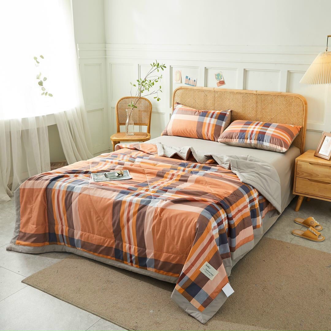 Bộ chăn ga gối Chần Bông Cotton TC Nhà Nhím_Bedding kẻ sọc đủ size giường nệm