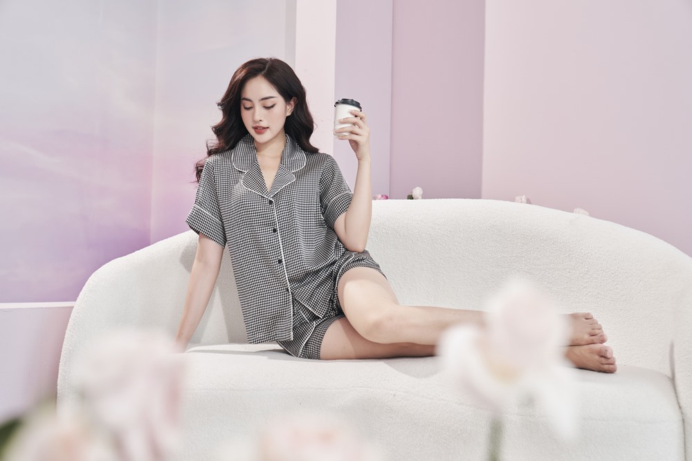 Bộ Pijama satin short họa tiết