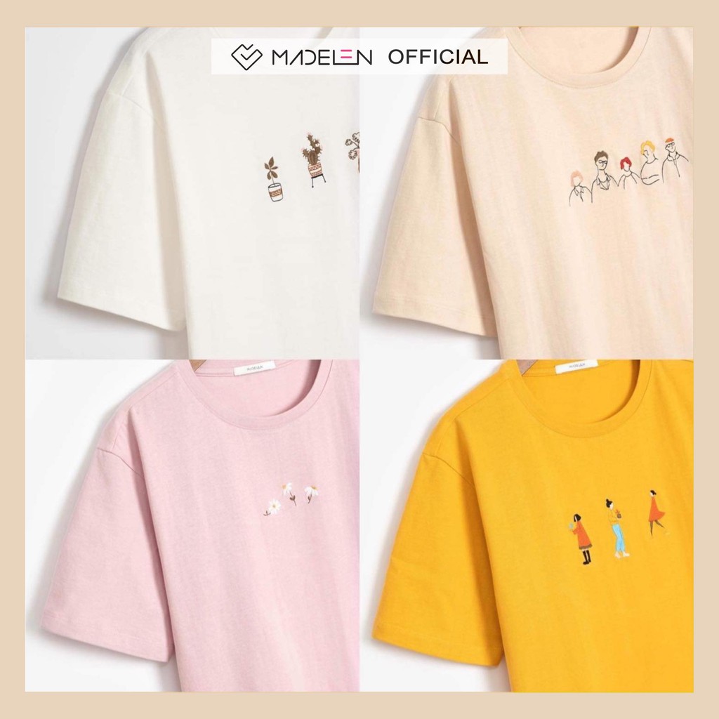 Áo thun thêu nữ tay ngắn, áo phông thêu MADELEN pull Cotton Freesize form suông rộng