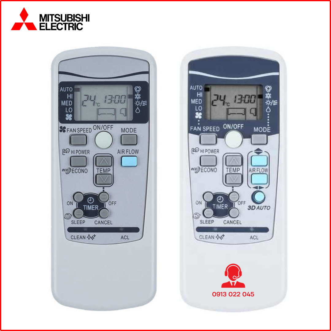 Điều khiển cho điều hòa MITSUBISHI (Màu xám có nút xanh)