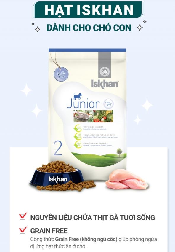 [1,2 kg] Thức ăn hạt ISKHAN JUNIOR dành cho chó nhỏ túi 1,2kg