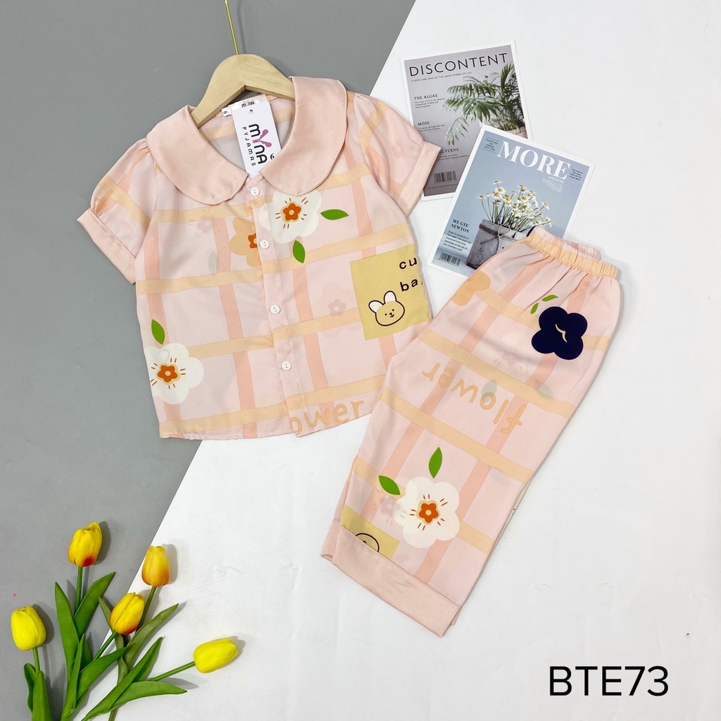 Bộ Pijama Lửng Mẹ Và Bé Cổ Bèo, Chất Lụa Mango Mịn Mát