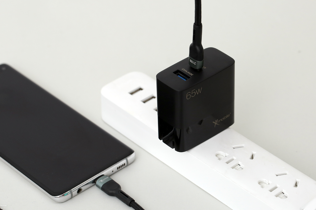 Adapter Sạc 2 cổng USB Type C PD QC 3.0 GN 65W XmR65 Đen