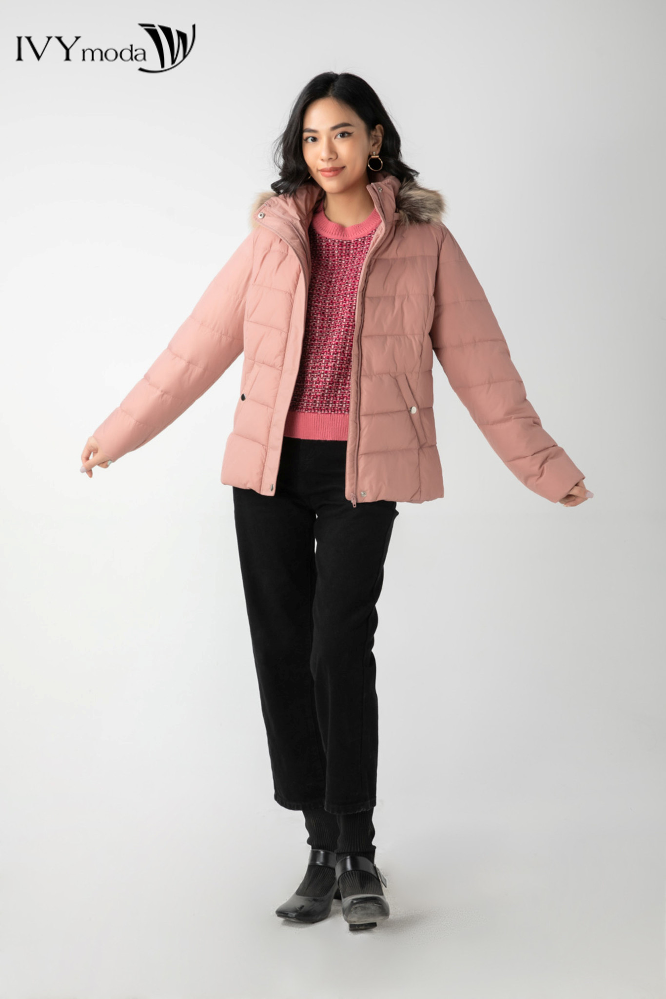 [OUTLET - Không đổi trả] Áo khoác gió phao nữ cổ viền lông IVY moda MS 70B9103