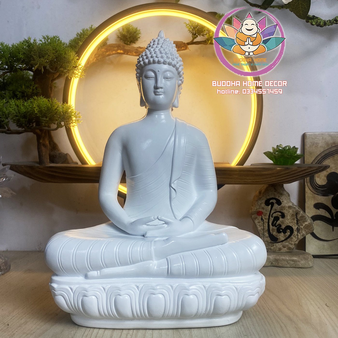 Tượng Thích Ca style Thái 30cm màu trắng sứ