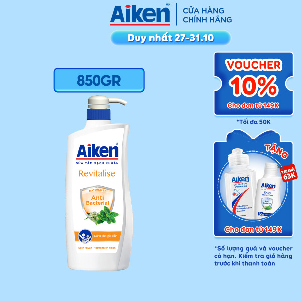 Sữa tắm Sạch khuẩn Aiken Chiết Xuất Bạc Hà 850g