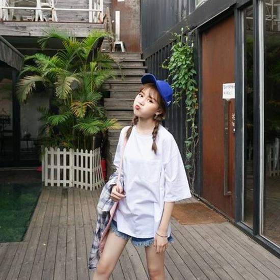 Áo thun overtee tay lỡ from rộng unisex - Áo tay lỡ trơn đen / trắng - Chick's Store 93