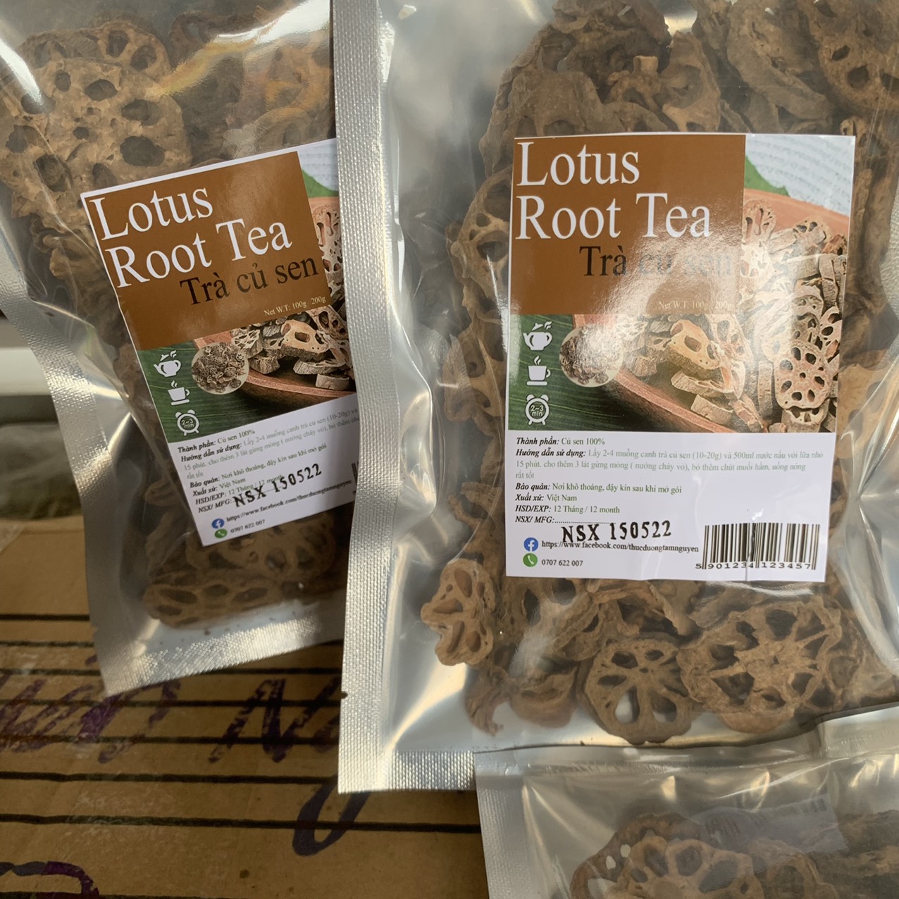 Trà củ sen Lotus Root Tea gói 100g - An thần bổ phổi (thực dưỡng tâm bình)