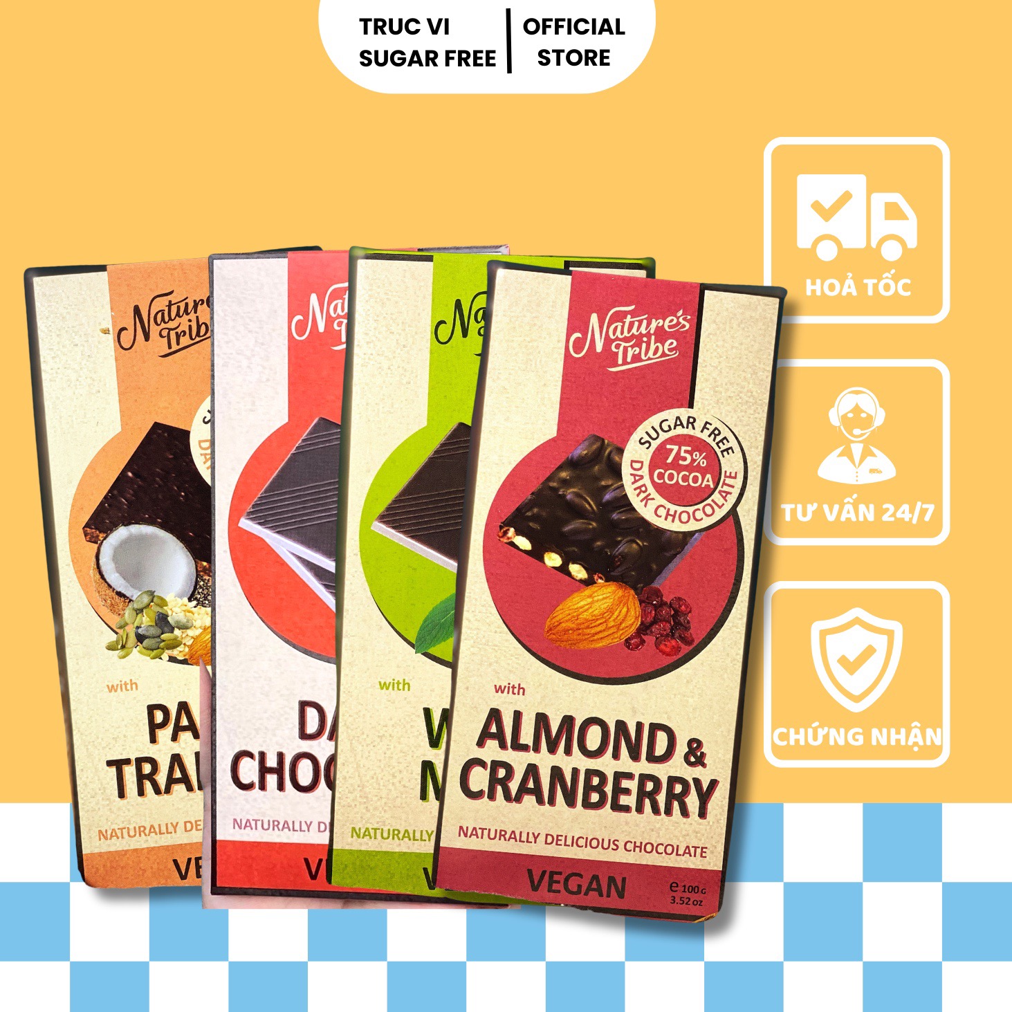 Thanh Socola Đen Không Đường Nature's Tribe Dark Chocolate ( Sugar Free, Gluten Free, Vegan)