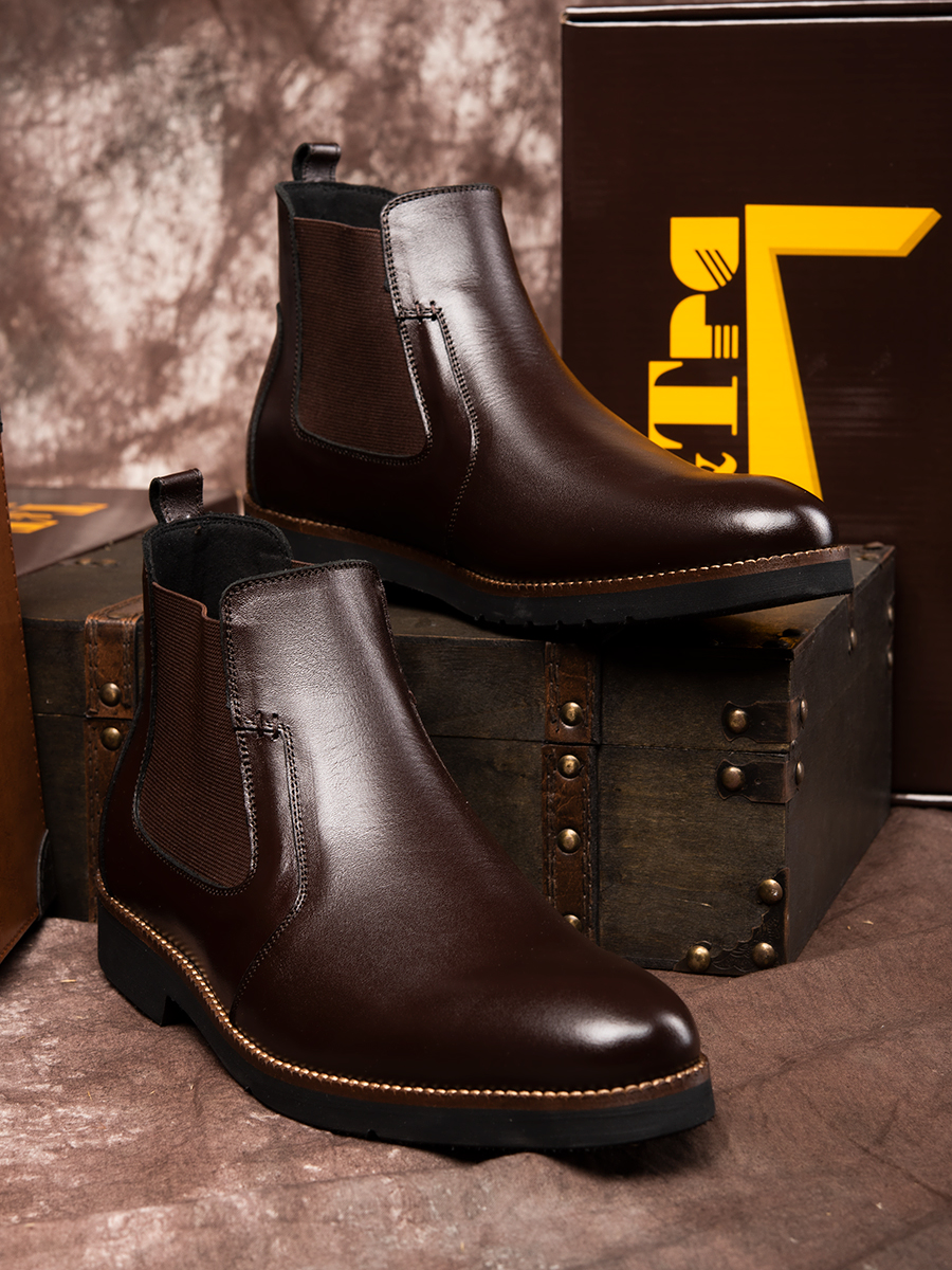 [7CM] Giày Chelsses Boots nam T&TRA S1077 Nâu Tối - Nhẹ Như Dép