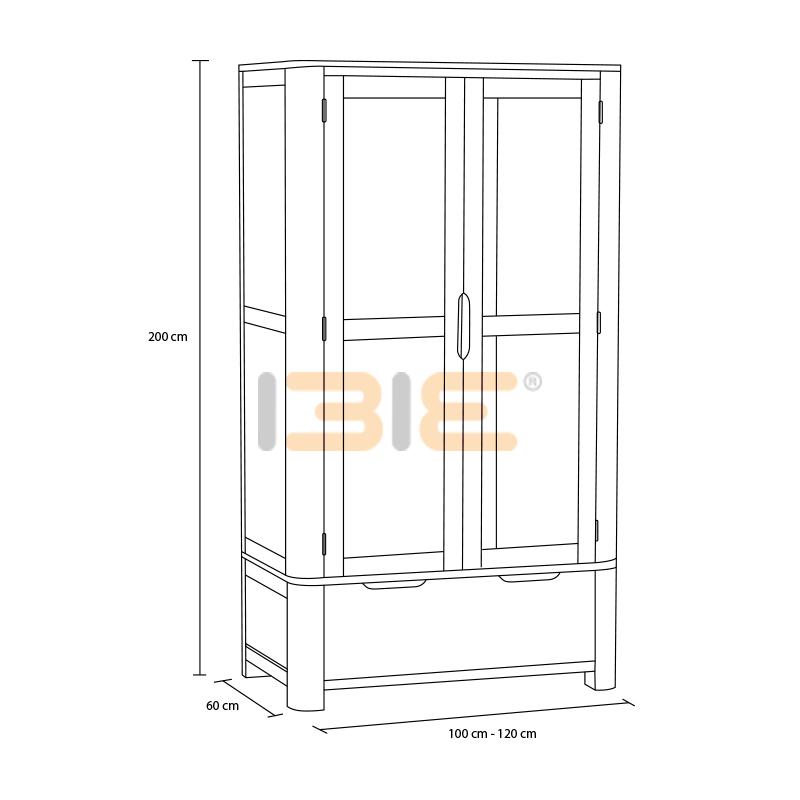 Tủ quần áo 2 cánh Romsey gỗ sồi 1m0