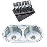 Bộ 1 chậu rửa Inox Flamenco FS 2R + 1 bộ đồ ăn âu Flamenco FS KF 01