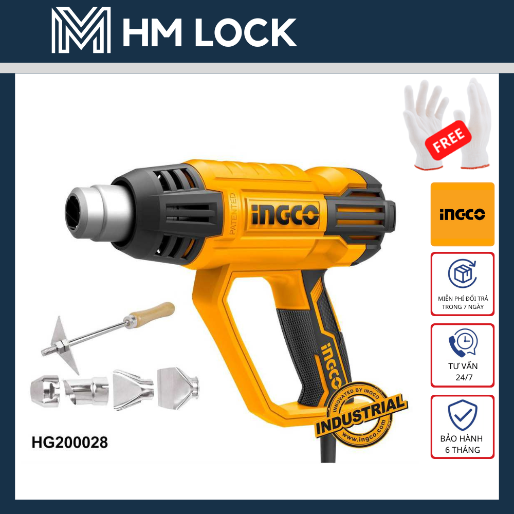 Máy thổi nhiệt 2000w ingco - nhiệt độ 380/570 độ c - hàng chính hãng - hg200028 - hm lock