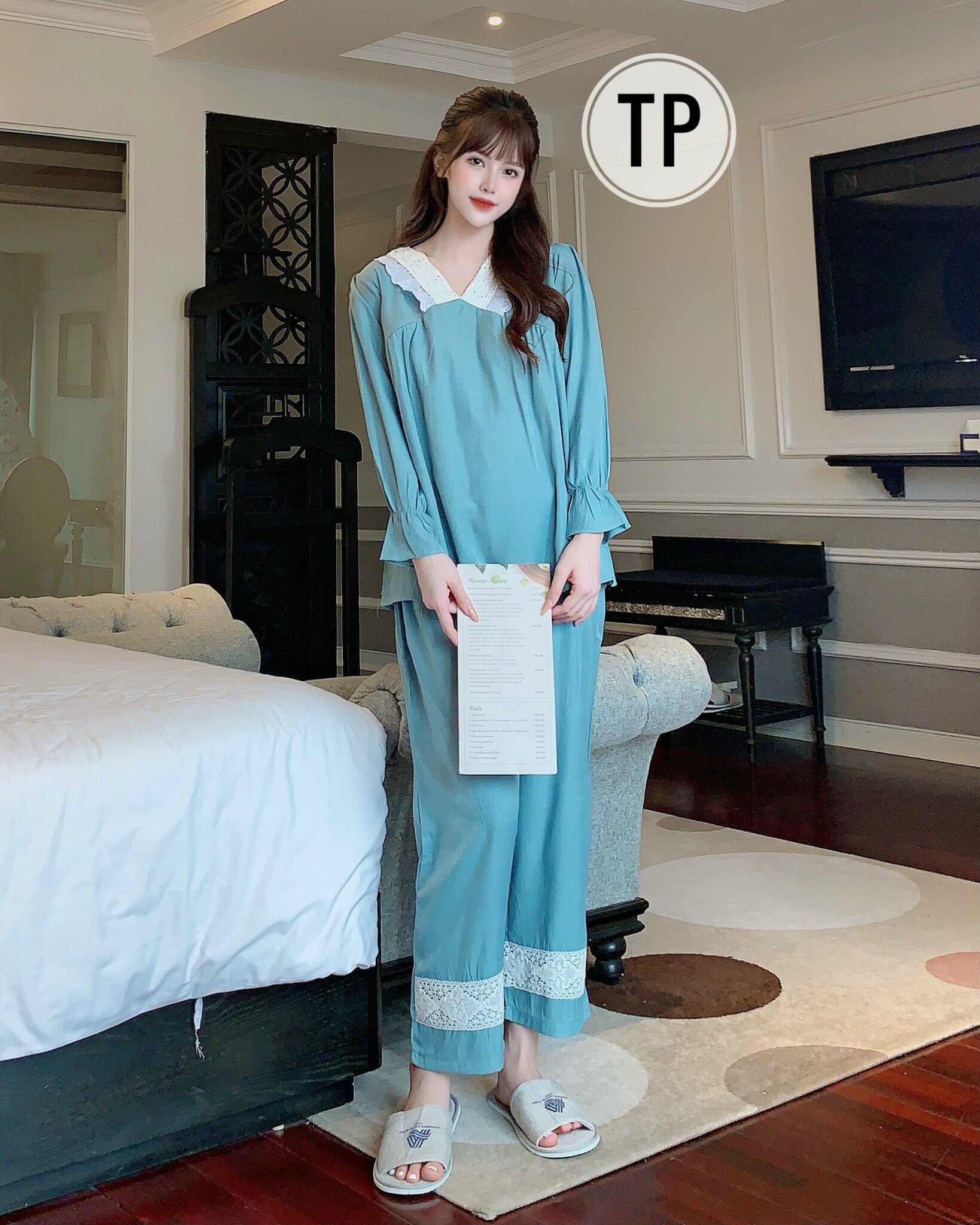 Bộ đồ bầu kết hợp sau sinh chất lanh lụa mềm,nhẹ