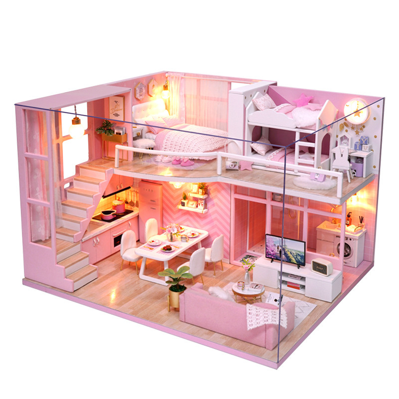 Girl doll house Furniture toy diy Miniature room diy wooden dollhouse Dream Angels L026