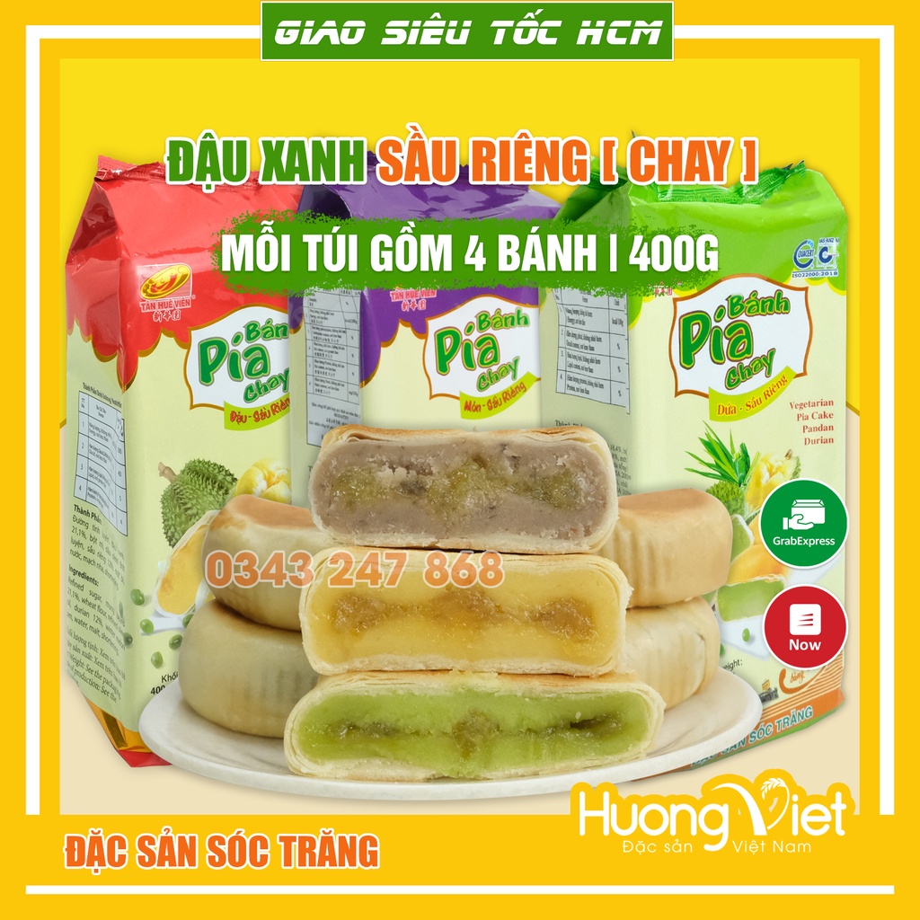 Combo 3 gói 3 vị bánh pía CHAY Tân Huê Viên, bánh pía Sóc Trăng, bánh pía không trứng thuần chay 400gr