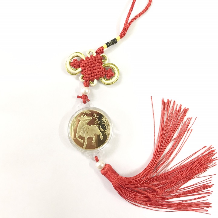 Dây Treo Phong Thủy Đồng Xu Hình Con Trâu Vàng dùng để trang trí trong nhà, treo trên xe ôtô, nơi làm việc-TMT Collection-SP005034