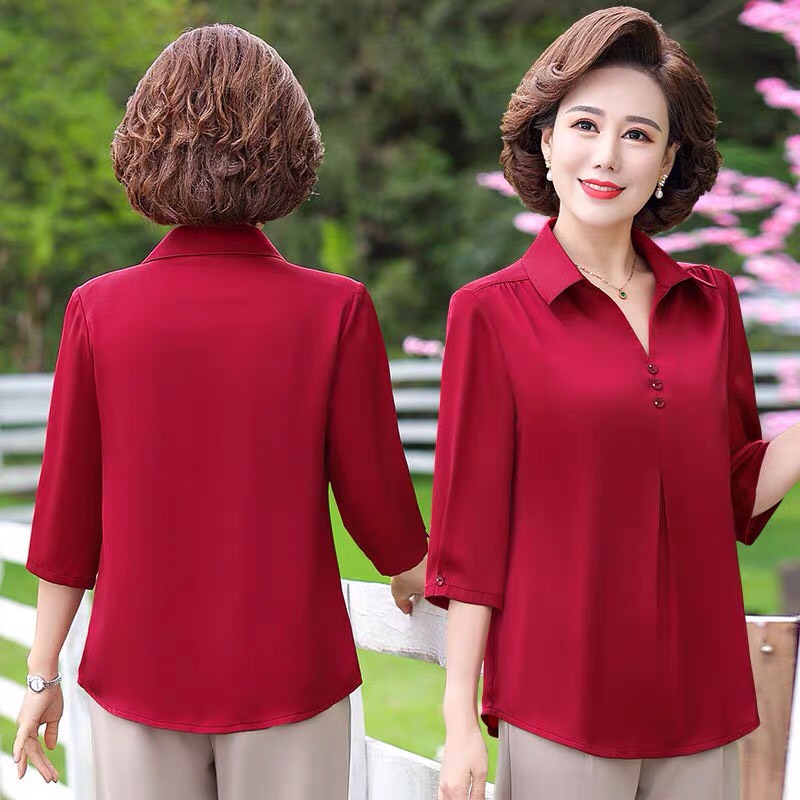 Wide-form shirt, loose shirt, middle-aged shirt, soft and smooth silk satin, luxurious and fashionable shape, Delicate design to each seam, soft material. LzA019