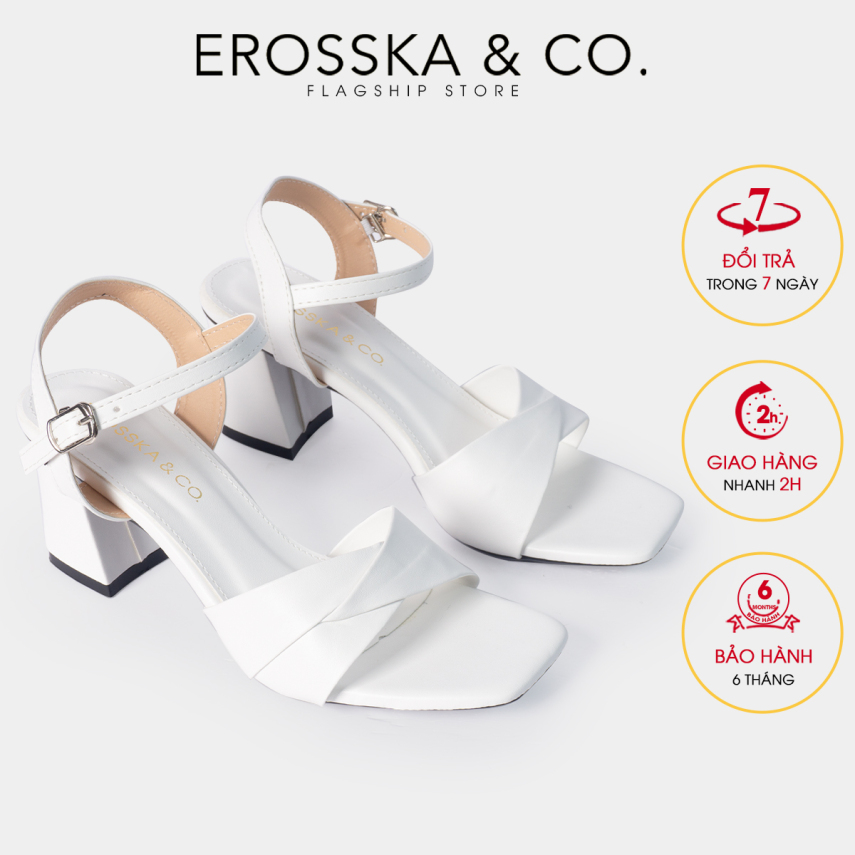 Giày sandal cao gót Erosska thời trang mũi vuông quai ngang bắt chéo cao 7cm EB020 (WH) giá rẻ