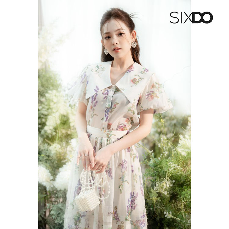 Chân váy midi phối hoa lavender ngọt ngào SIXDO (Z-Cream Lavender Midi Skirt)