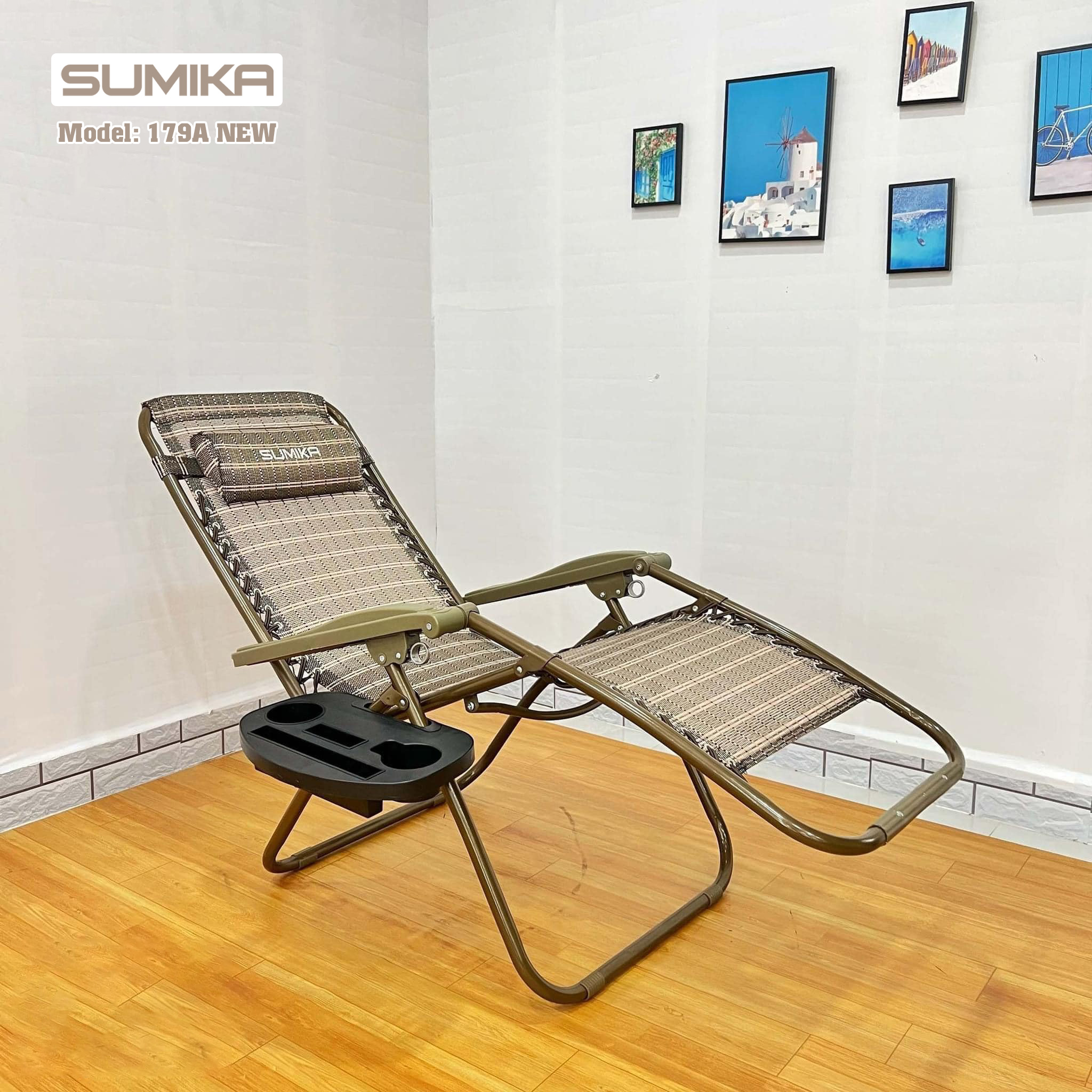 Ghế xếp thư giãn Sumika 179A NEW (tải trọng 200kg, tặng khay đựng ly)