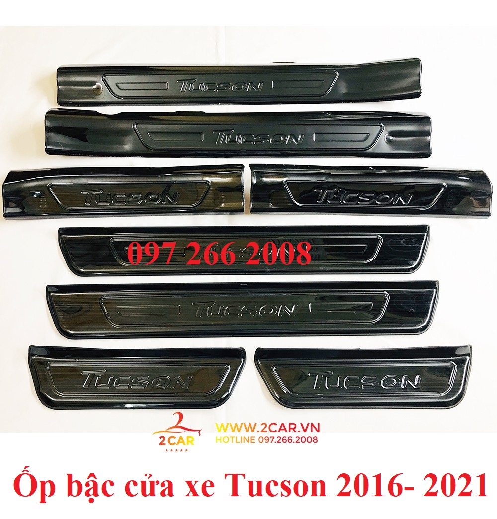 Ốp Bậc Cửa, Nẹp Bước Chân Trong, Ngoài Xe Tucson 2016- 2017 2018 2019 2020 2021, chất liệu Titan cao cấp