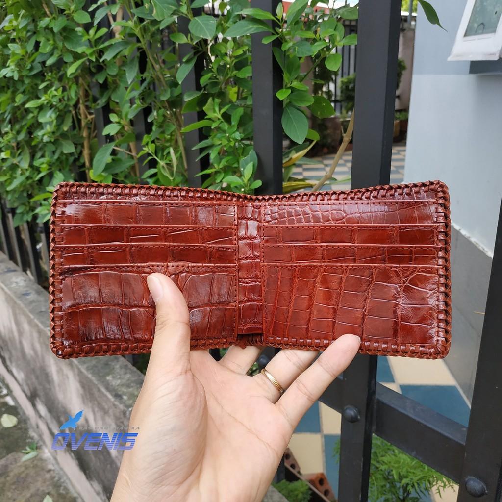 [FREE SHIP] Ví Da Cá Sấu. Da Thật 100% 2 Mặt Đan Viền Thủ Công