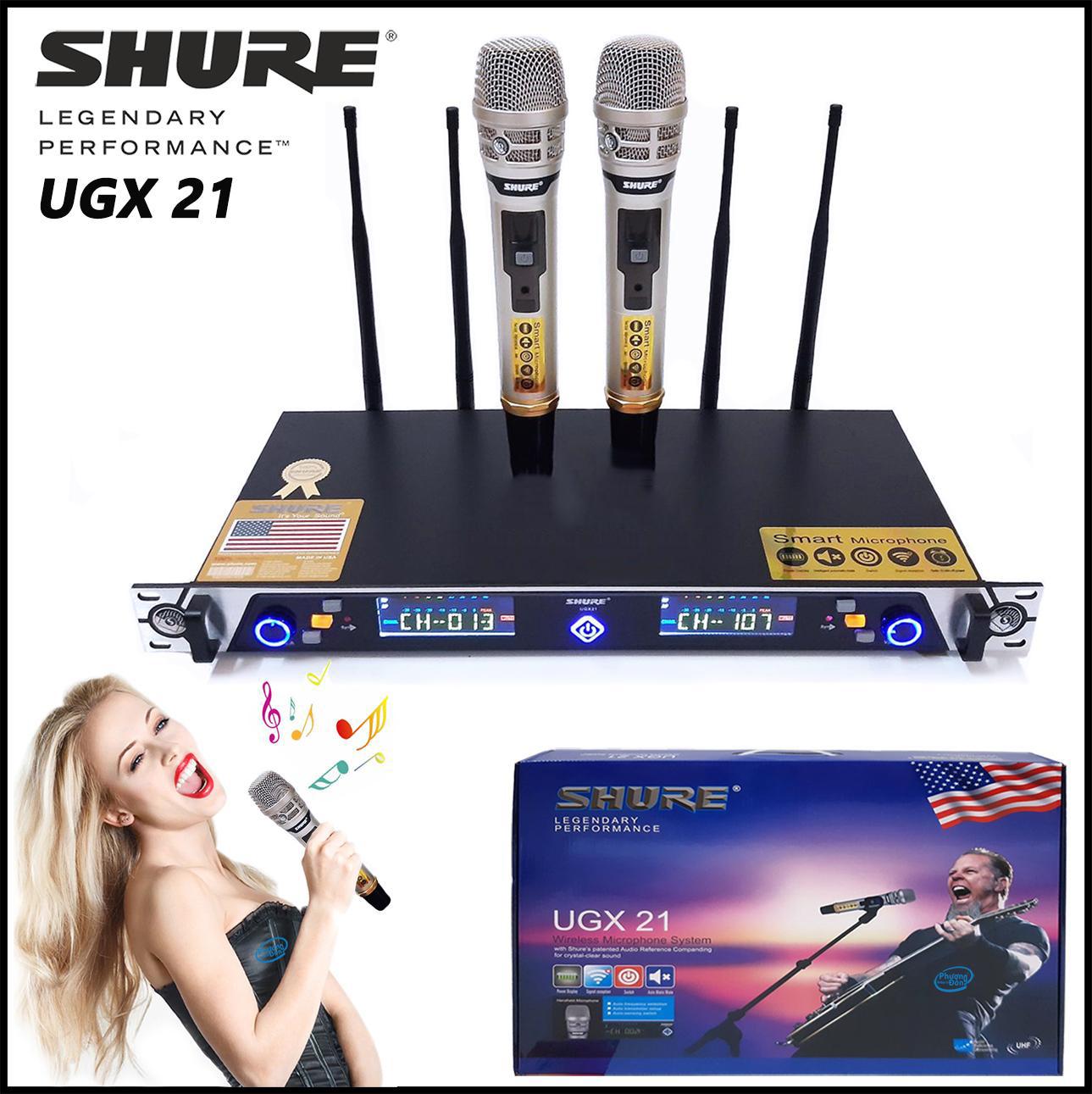 [HCM][Trả góp 0%]Micro Không Dây 2 mic Và Đầu Thu SHURE UGX21 Micro SHURE UGX 21 Không Dây Loại 1 Ca