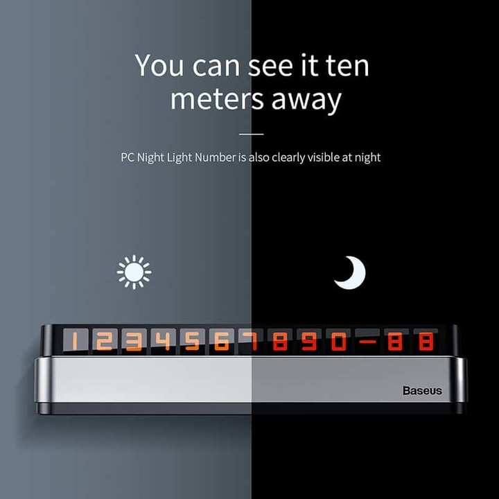 Bảng số điện thoại dạ quang trên ô tô, xe hơi nhãn hiệu Baseus ACNUM-B0S ( Màu bạc đen)