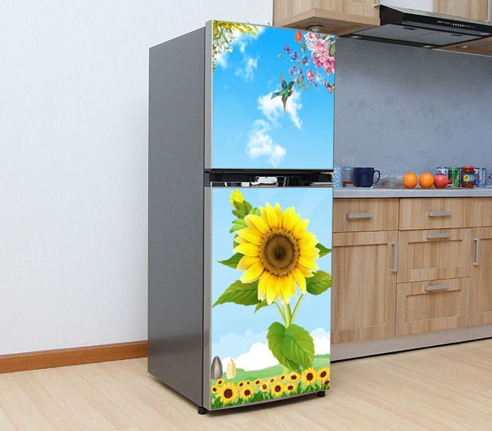 [HCM]Decal dán trang trí tủ lạnh - Hoa mặt trời M2- Chất liệu cao cấp