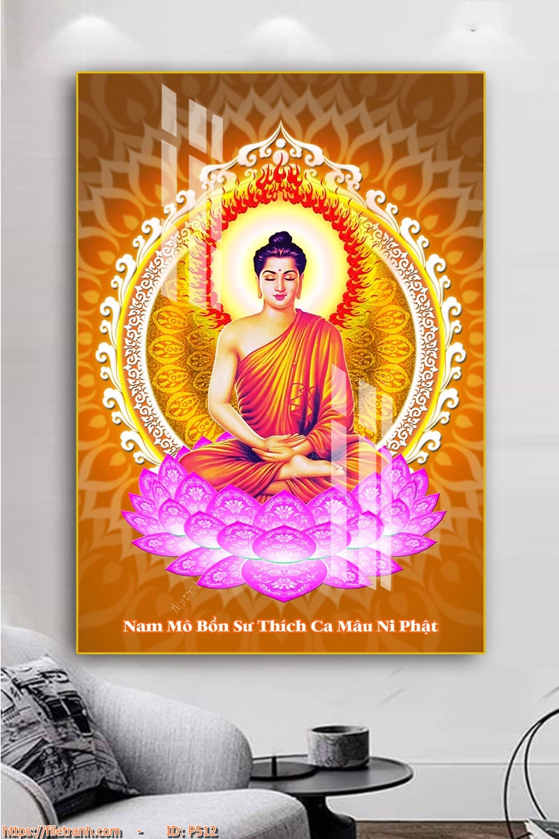 Tranh treo tường - Tranh Laminate tráng gương Phật Thích Ca Mâu Ni treo phòng thờ