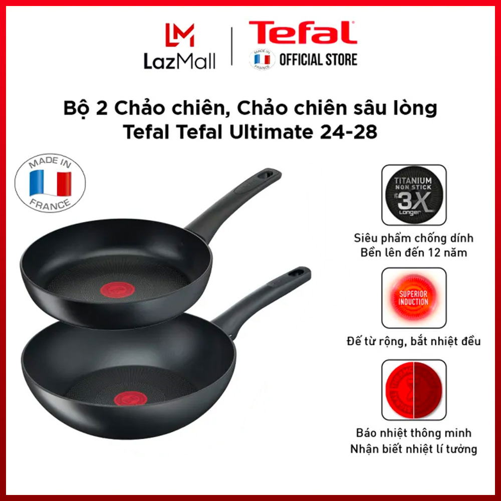 Bộ 2 chảo tefal ultimate -bền 12 năm - sản xuất tại pháp - hàng chính hãng