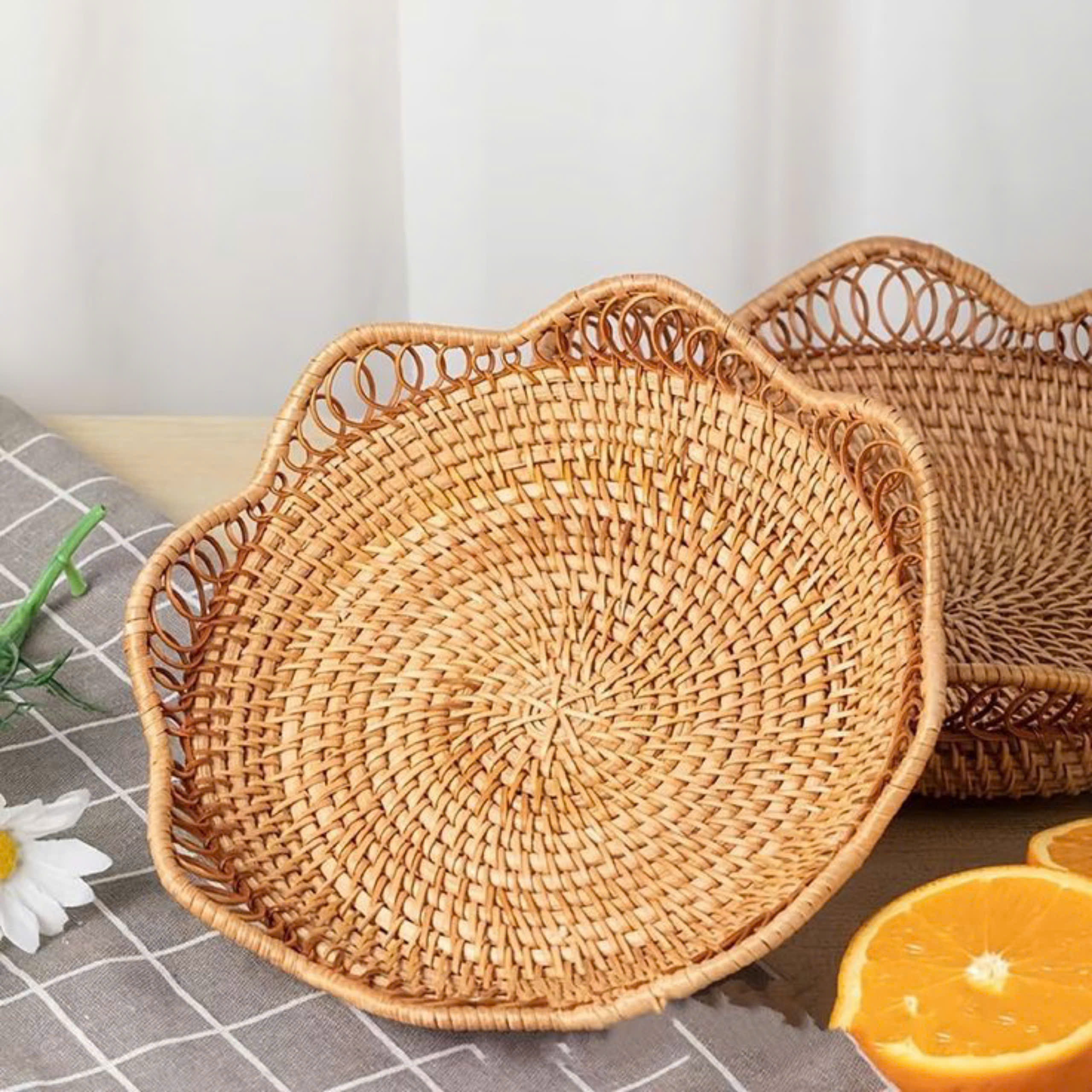 khay mây| đĩa mây để trái cây trang trí bàn ăn