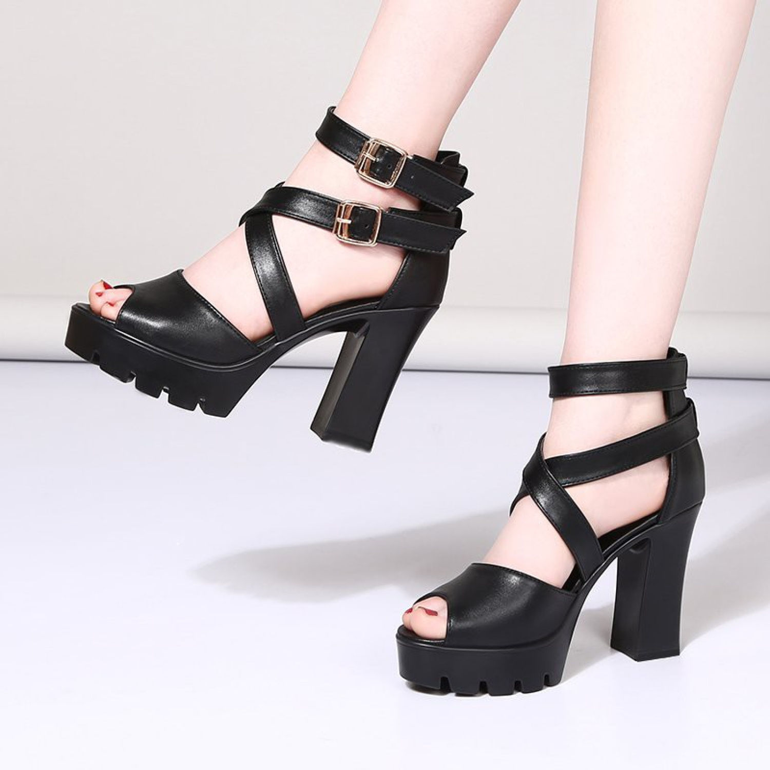 [Có Ảnh Thật] Cao Gót Đan Dây Da Phối Khoá Cao Cấp- CG666