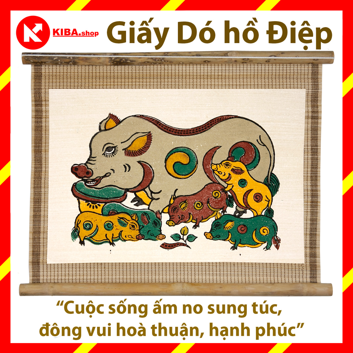 Tranh Đông Hồ - Bức Đàn lợn, lợn đàn (Tranh mành tre - kích thước 34x40) Dong Ho folk paintings - Viet Nam national cultural heritage