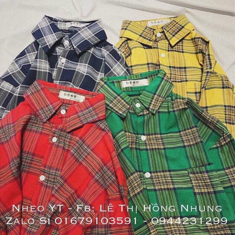 ÁO SƠ MI NỮ KẺ 4 MÀU SIÊU CHẤT STYLE HÀN QUỐC (QUÀ TẶNG LÀ DÂY CỘT TÓC NHA)
